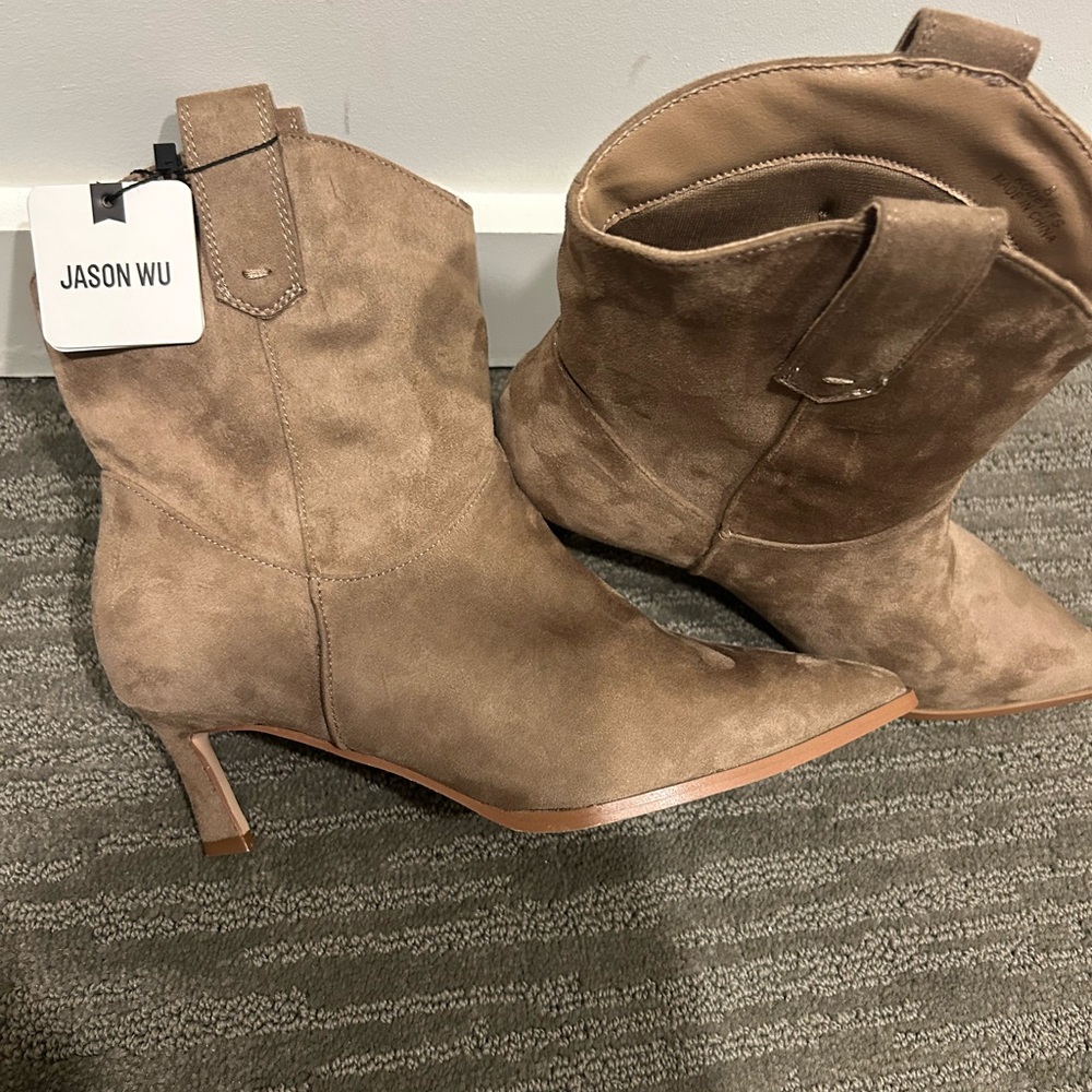 Jason Wu Women's Western Brown Suede Heeled Boots - Picture 3 of 6